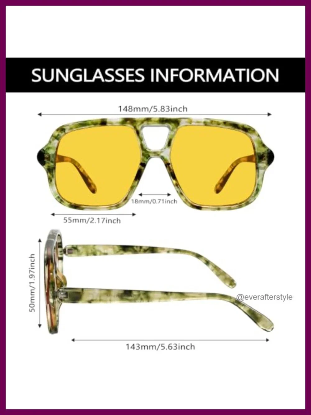 Oversized Square Aviator Sunglasses UV400 Protection Unisex Double Bridge Retro
